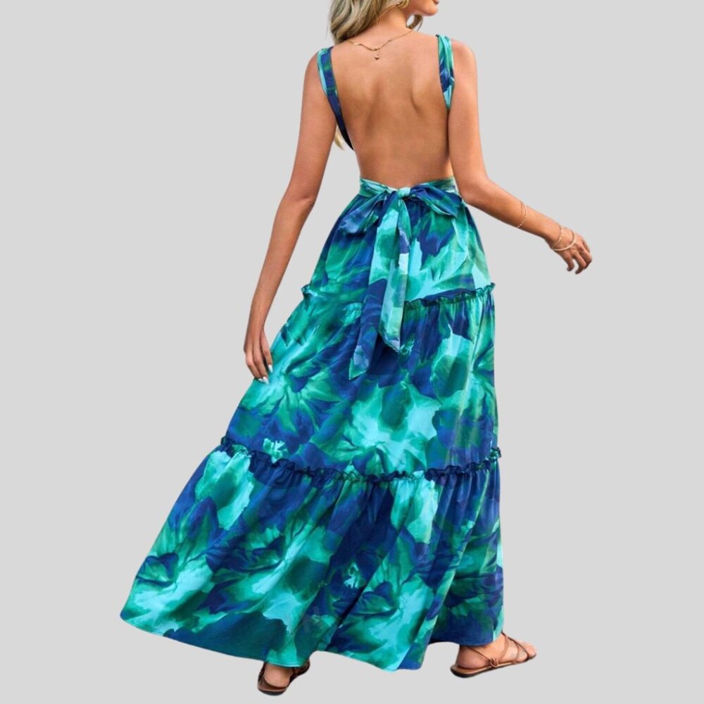 Boho Low Cut V Neck Backless Dress - Picture 3 of 8